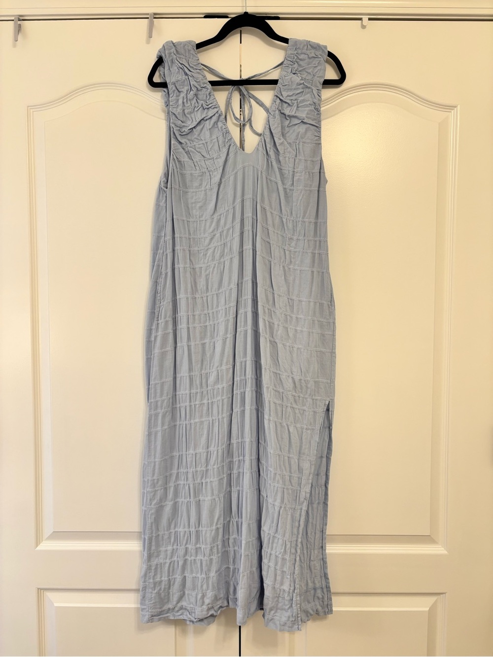 Free People Light Blue Crinkle Sleeveless Maxi Dress with Tie Back